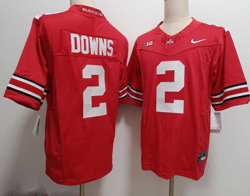 Mens Ohio State Buckeyes #2 Caleb Downs Red FUSE College Stitched Jersey